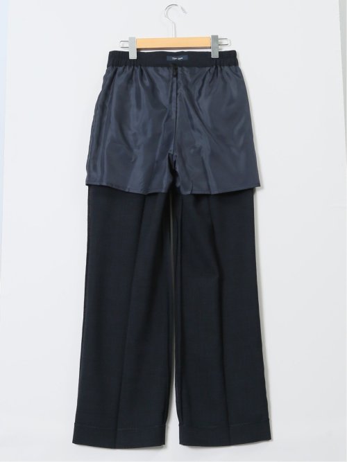麻調合繊 セミワイドパンツ 紺(セットアップ可能)