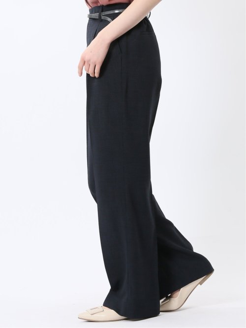 麻調合繊 セミワイドパンツ 紺(セットアップ可能)