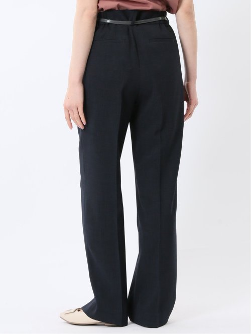 麻調合繊 セミワイドパンツ 紺(セットアップ可能)