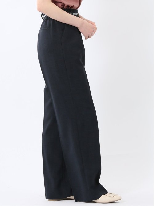 麻調合繊 セミワイドパンツ 紺(セットアップ可能)