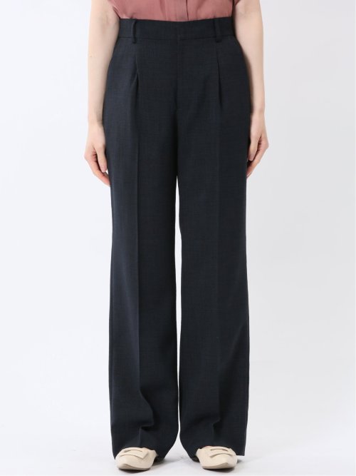 麻調合繊 セミワイドパンツ 紺(セットアップ可能)