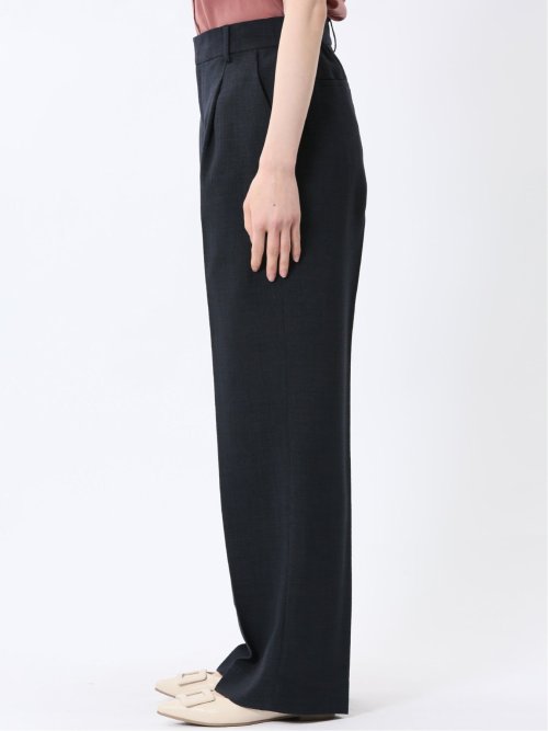 麻調合繊 セミワイドパンツ 紺(セットアップ可能)