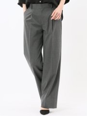 ストレッチウォッシャブル ピンスト タックワイドパンツ グレー(セットアップ可能)