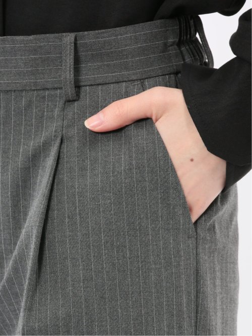 ストレッチウォッシャブル ピンスト タックワイドパンツ グレー(セットアップ可能)