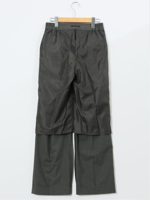 ストレッチウォッシャブル ピンスト タックワイドパンツ グレー(セットアップ可能)