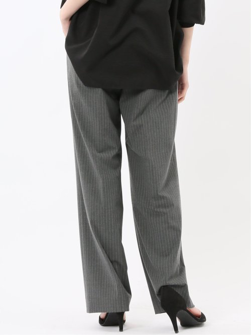 ストレッチウォッシャブル ピンスト タックワイドパンツ グレー(セットアップ可能)