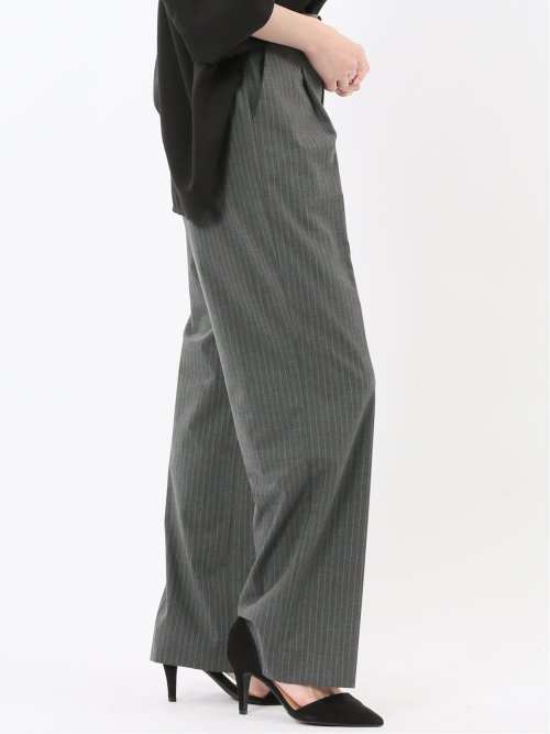 ストレッチウォッシャブル ピンスト タックワイドパンツ グレー(セットアップ可能)