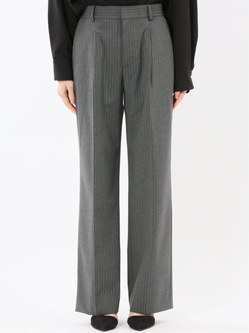 ストレッチウォッシャブル ピンスト タックワイドパンツ グレー(セットアップ可能)