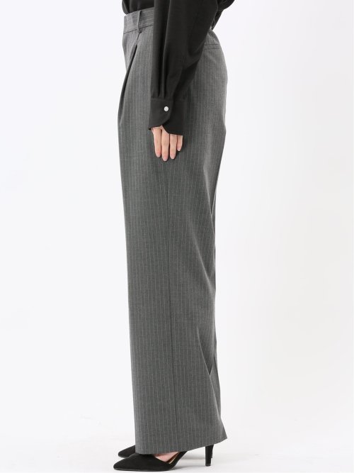 ストレッチウォッシャブル ピンスト タックワイドパンツ グレー(セットアップ可能)