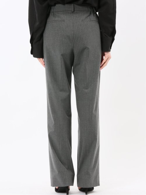 ストレッチウォッシャブル ピンスト タックワイドパンツ グレー(セットアップ可能)