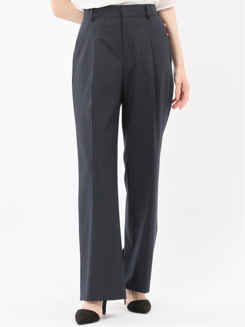 DELEGANT チェック柄 ワイドパンツ 紺(セットアップ可能)(S 75紺