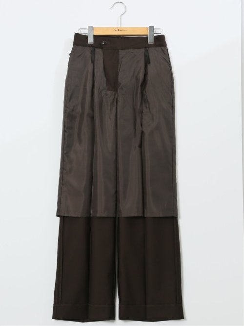 ウォッシャブル クリアツイル タックワイドパンツ こげ茶(セットアップ可能)