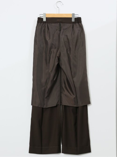 ウォッシャブル クリアツイル タックワイドパンツ こげ茶(セットアップ可能)