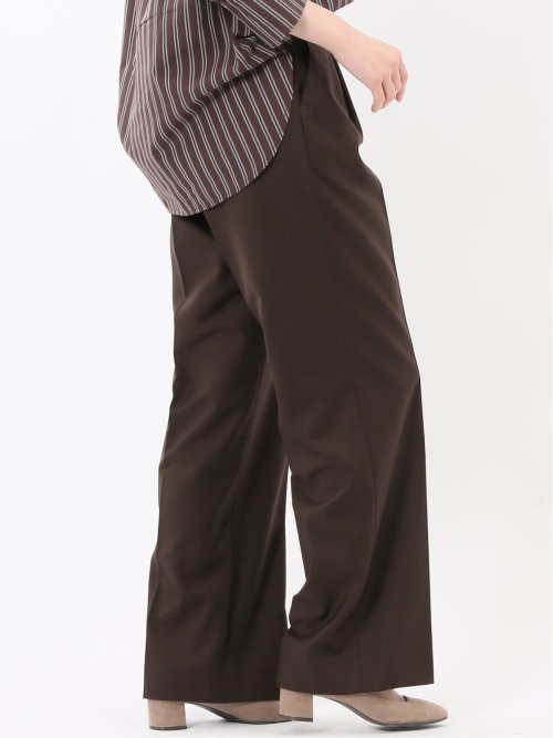 ウォッシャブル クリアツイル タックワイドパンツ こげ茶(セットアップ可能)