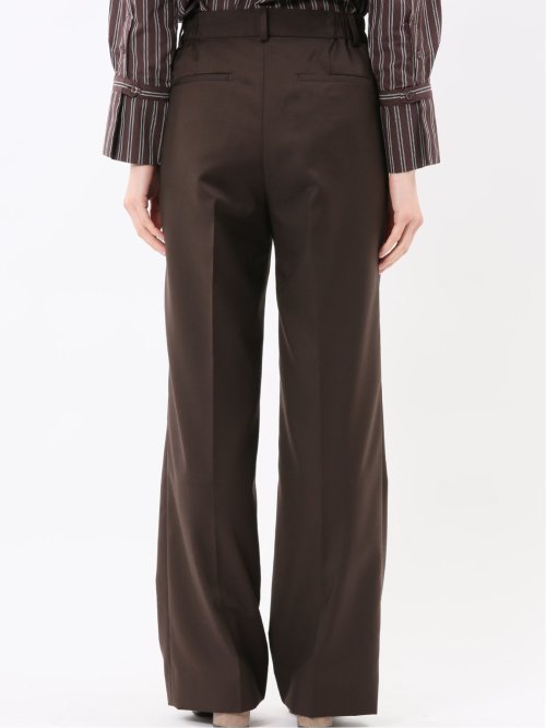 ウォッシャブル クリアツイル タックワイドパンツ こげ茶(セットアップ可能)