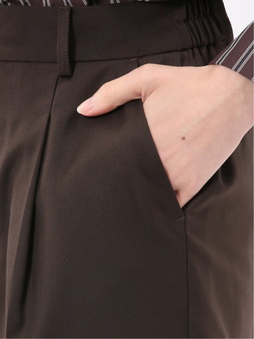ウォッシャブル クリアツイル タックワイドパンツ こげ茶(セットアップ可能)