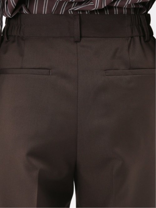 ウォッシャブル クリアツイル タックワイドパンツ こげ茶(セットアップ可能)