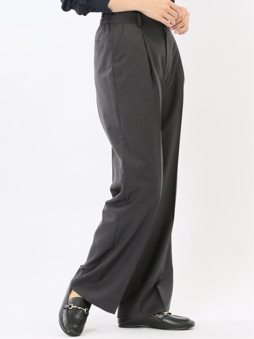 ウォッシャブル クリアツイル タックワイドパンツ グレー(セットアップ可能)