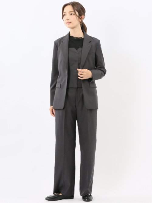 ウォッシャブル クリアツイル タックワイドパンツ グレー(セットアップ可能)