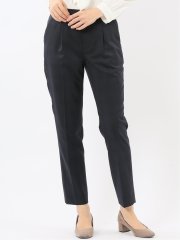 ストレッチウォッシャブル ウール混 タックテーパードパンツ チェック紺(セットアップ可能)