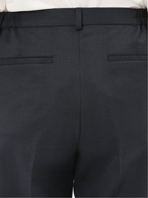 ストレッチウォッシャブル ウール混 タックテーパードパンツ チェック紺(セットアップ可能)