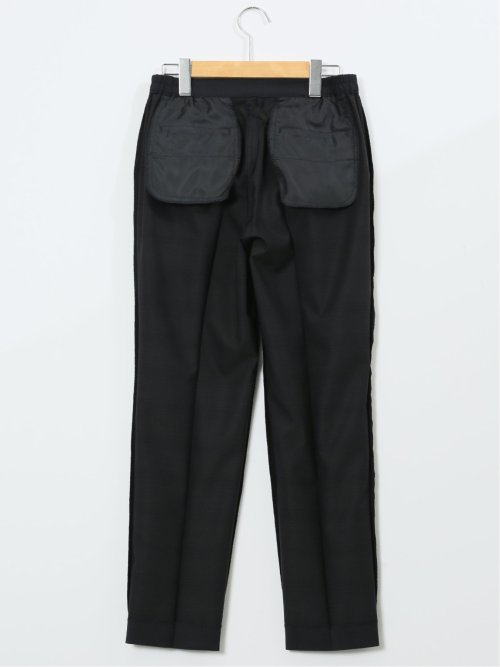 ストレッチウォッシャブル ウール混 タックテーパードパンツ チェック紺(セットアップ可能)