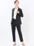 ストレッチウォッシャブル ウール混 タックテーパードパンツ チェック紺(セットアップ可能)
