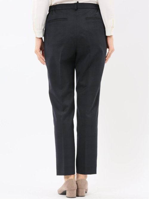 ストレッチウォッシャブル ウール混 タックテーパードパンツ チェック紺(セットアップ可能)