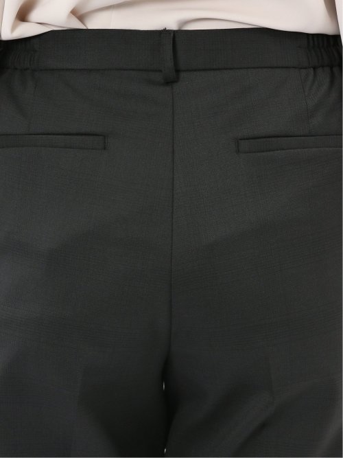 ストレッチウォッシャブル ウール混 タックテーパードパンツ チェック黒(セットアップ可能)