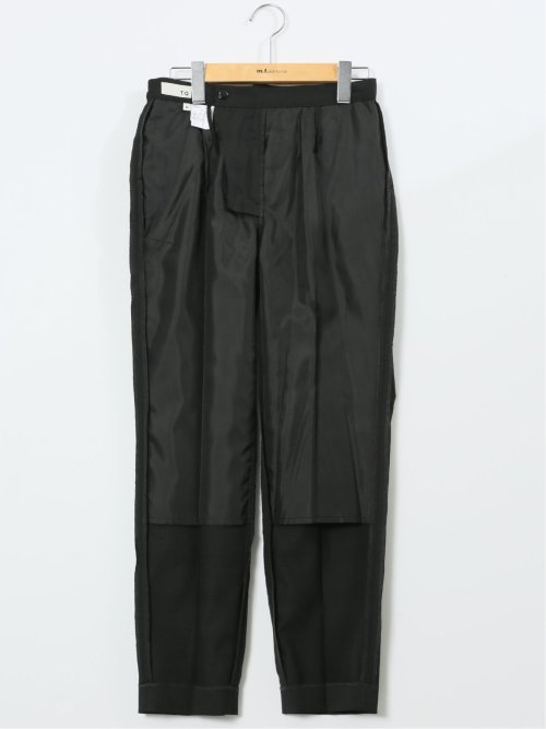 ストレッチウォッシャブル ウール混 タックテーパードパンツ チェック黒(セットアップ可能)