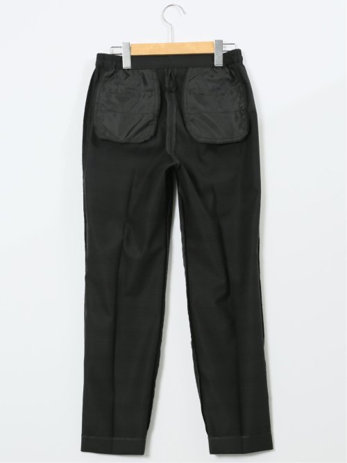 ストレッチウォッシャブル ウール混 タックテーパードパンツ チェック黒(セットアップ可能)