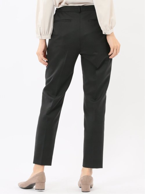 ストレッチウォッシャブル ウール混 タックテーパードパンツ チェック黒(セットアップ可能)