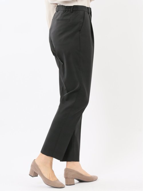 ストレッチウォッシャブル ウール混 タックテーパードパンツ チェック黒(セットアップ可能)