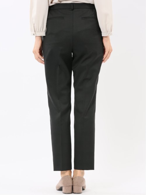 ストレッチウォッシャブル ウール混 タックテーパードパンツ チェック黒(セットアップ可能)