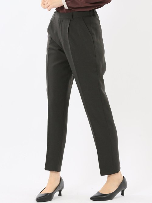 ストレッチウォッシャブル ウール調 タックテーパードパンツ 千鳥グレー(セットアップ可能)