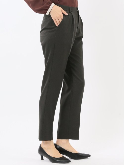 ストレッチウォッシャブル ウール調 タックテーパードパンツ 千鳥グレー(セットアップ可能)