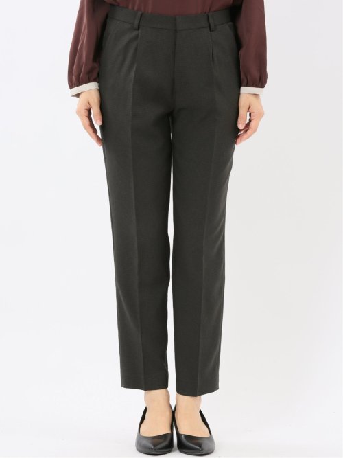 ストレッチウォッシャブル ウール調 タックテーパードパンツ 千鳥グレー(セットアップ可能)