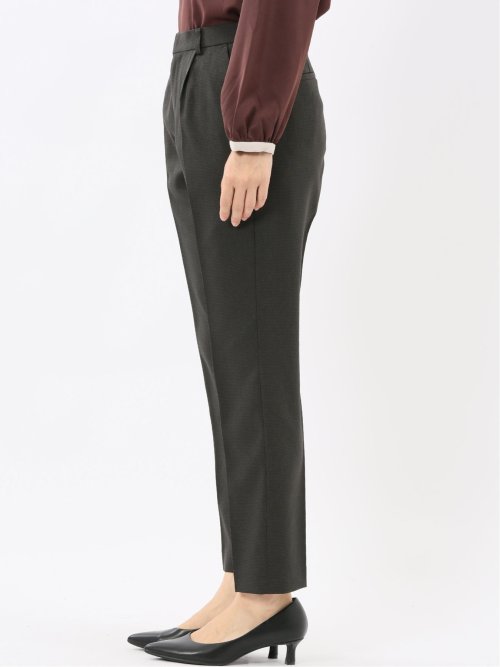 ストレッチウォッシャブル ウール調 タックテーパードパンツ 千鳥グレー(セットアップ可能)