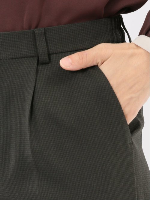 ストレッチウォッシャブル ウール調 タックテーパードパンツ 千鳥グレー(セットアップ可能)