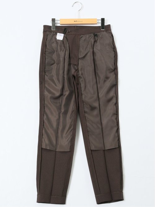 ストレッチウォッシャブル ウール調 タックテーパードパンツ 千鳥こげ茶(セットアップ可能)