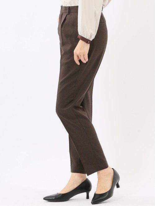 ストレッチウォッシャブル ウール調 タックテーパードパンツ 千鳥こげ茶(セットアップ可能)