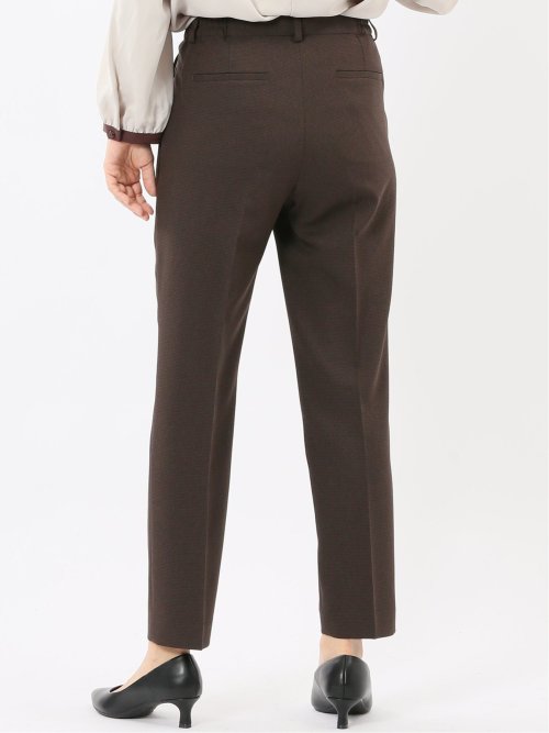 ストレッチウォッシャブル ウール調 タックテーパードパンツ 千鳥こげ茶(セットアップ可能)