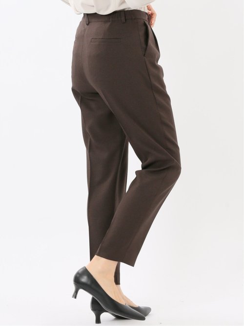 ストレッチウォッシャブル ウール調 タックテーパードパンツ 千鳥こげ茶(セットアップ可能)