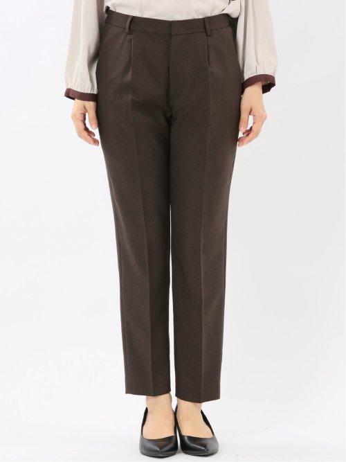 ストレッチウォッシャブル ウール調 タックテーパードパンツ 千鳥こげ茶(セットアップ可能)