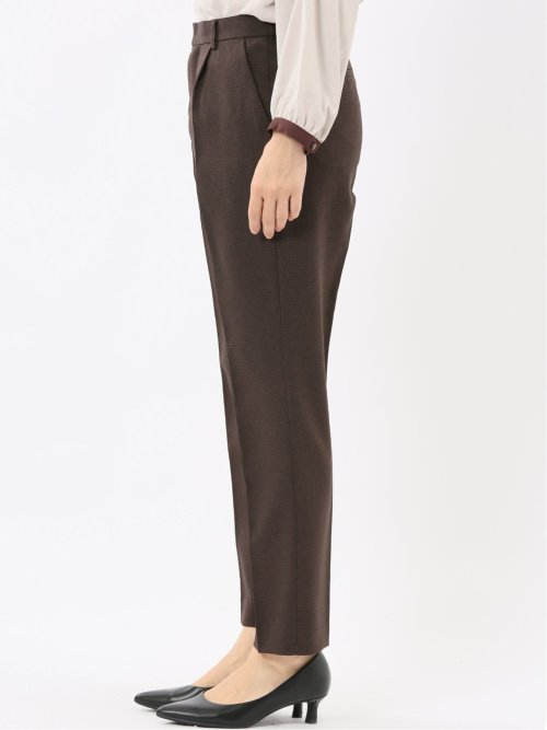 ストレッチウォッシャブル ウール調 タックテーパードパンツ 千鳥こげ茶(セットアップ可能)