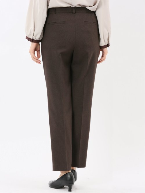 ストレッチウォッシャブル ウール調 タックテーパードパンツ 千鳥こげ茶(セットアップ可能)