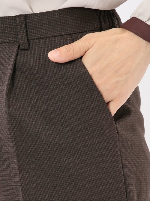 ストレッチウォッシャブル ウール調 タックテーパードパンツ 千鳥こげ茶(セットアップ可能)