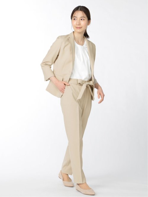 綿麻ライク テーパードパンツ ベージュ(セットアップ可能)