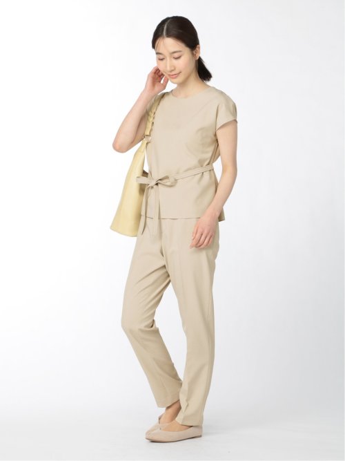 綿麻ライク テーパードパンツ ベージュ(セットアップ可能)