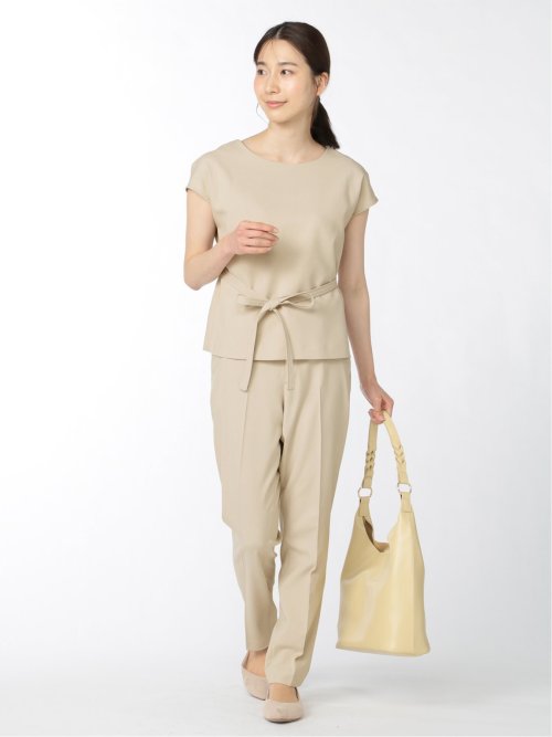 綿麻ライク テーパードパンツ ベージュ(セットアップ可能)(S 33